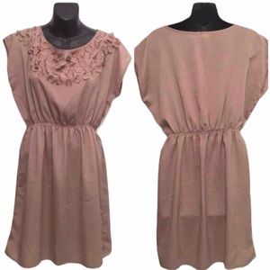 Tan Floral Dress with Flower Embellishments